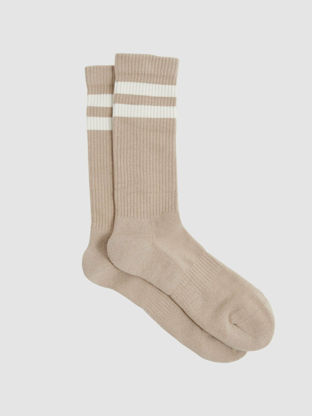 Cotton-Blend Double-Stripe Socks in Taupe/Ecru