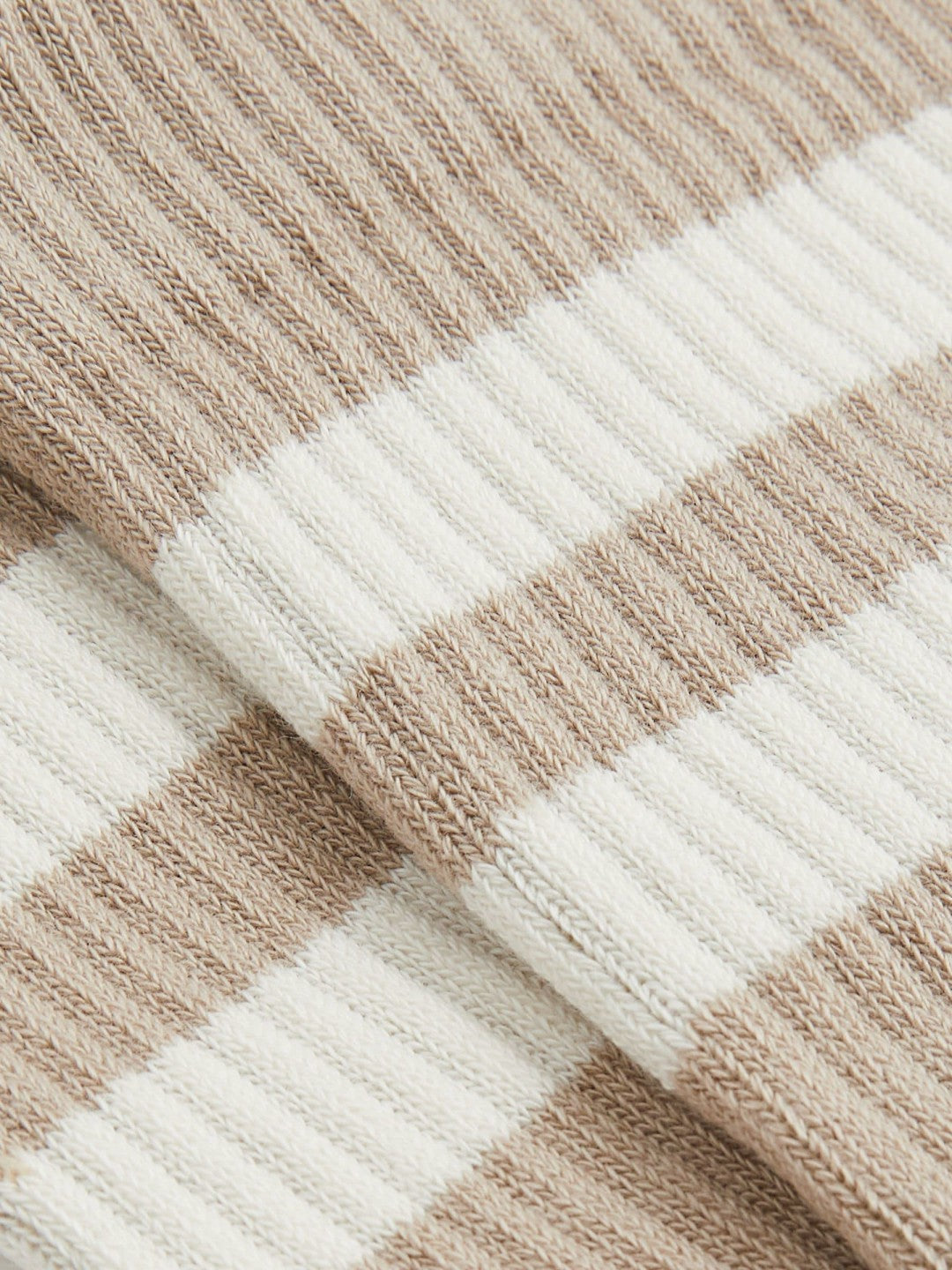 Cotton-Blend Double-Stripe Socks in Taupe/Ecru