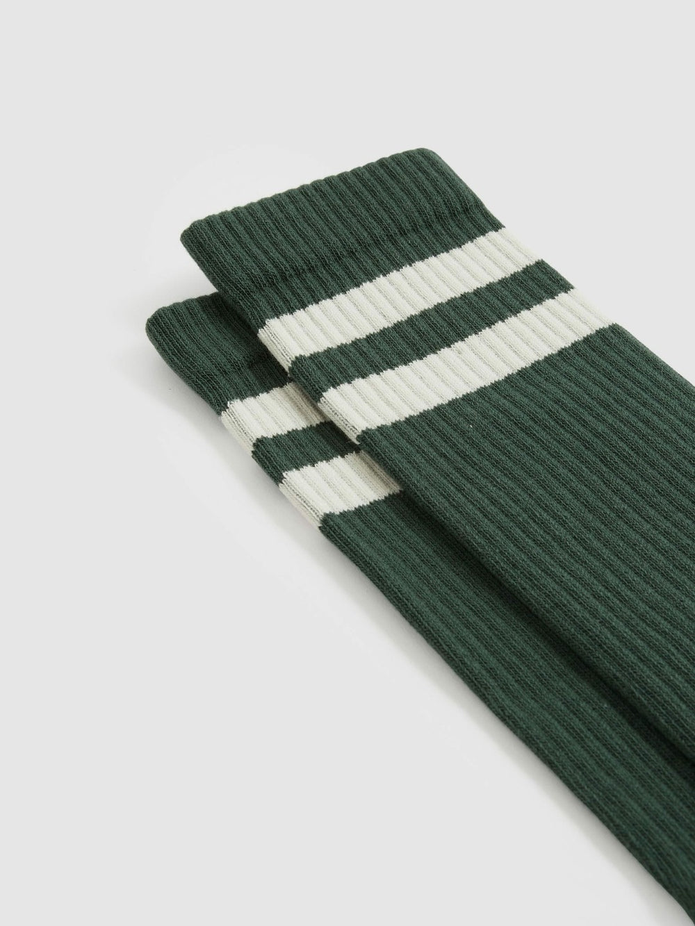 Cotton-Blend Double-Stripe Socks in Pine Green/Ecru