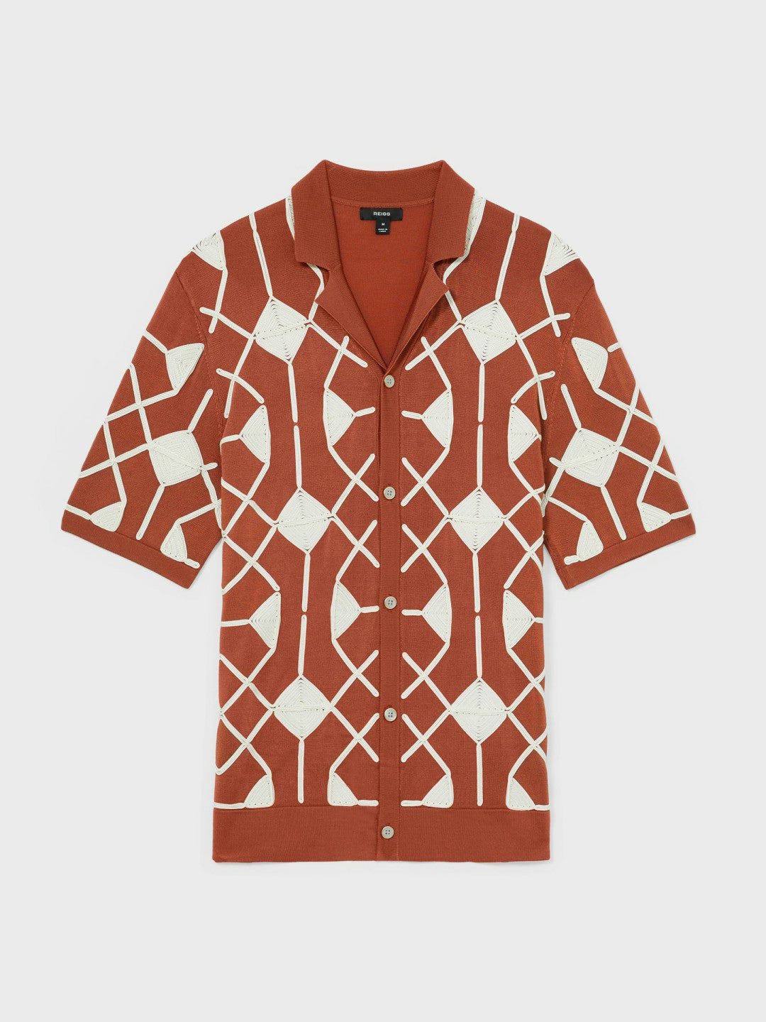 Geometric Embroidery Knit Shirt in Paprika Red
