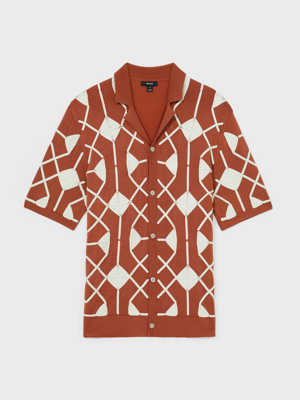 Geometric Embroidery Knit Shirt in Paprika Red