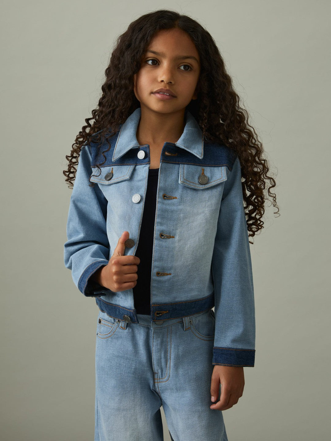 9-13 yrs Patchwork Two-Tone Denim Jacket in Blue