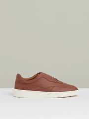 Leather Elasticated-Lace Trainers in Terracotta Brown