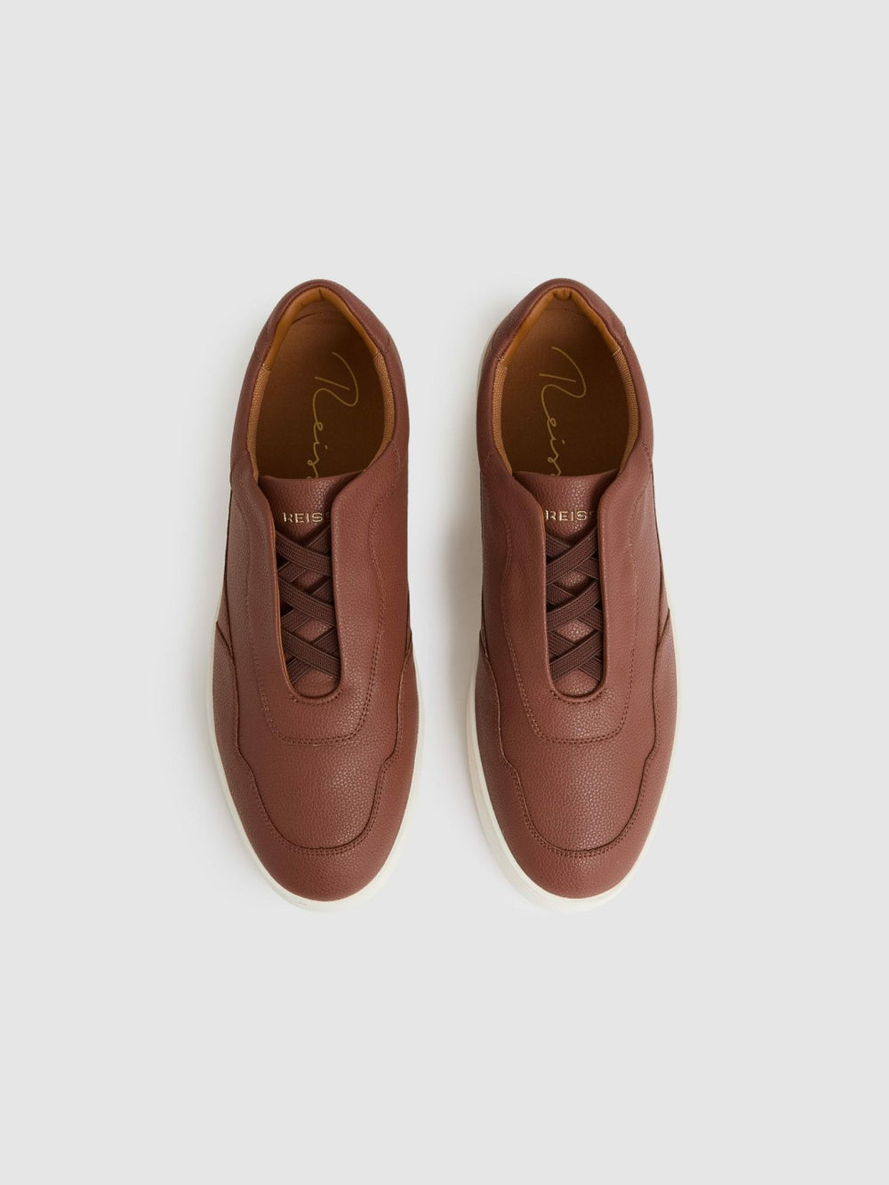 Leather Elasticated-Lace Trainers in Terracotta Brown
