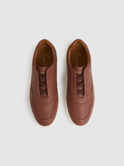 Leather Elasticated-Lace Trainers in Terracotta Brown