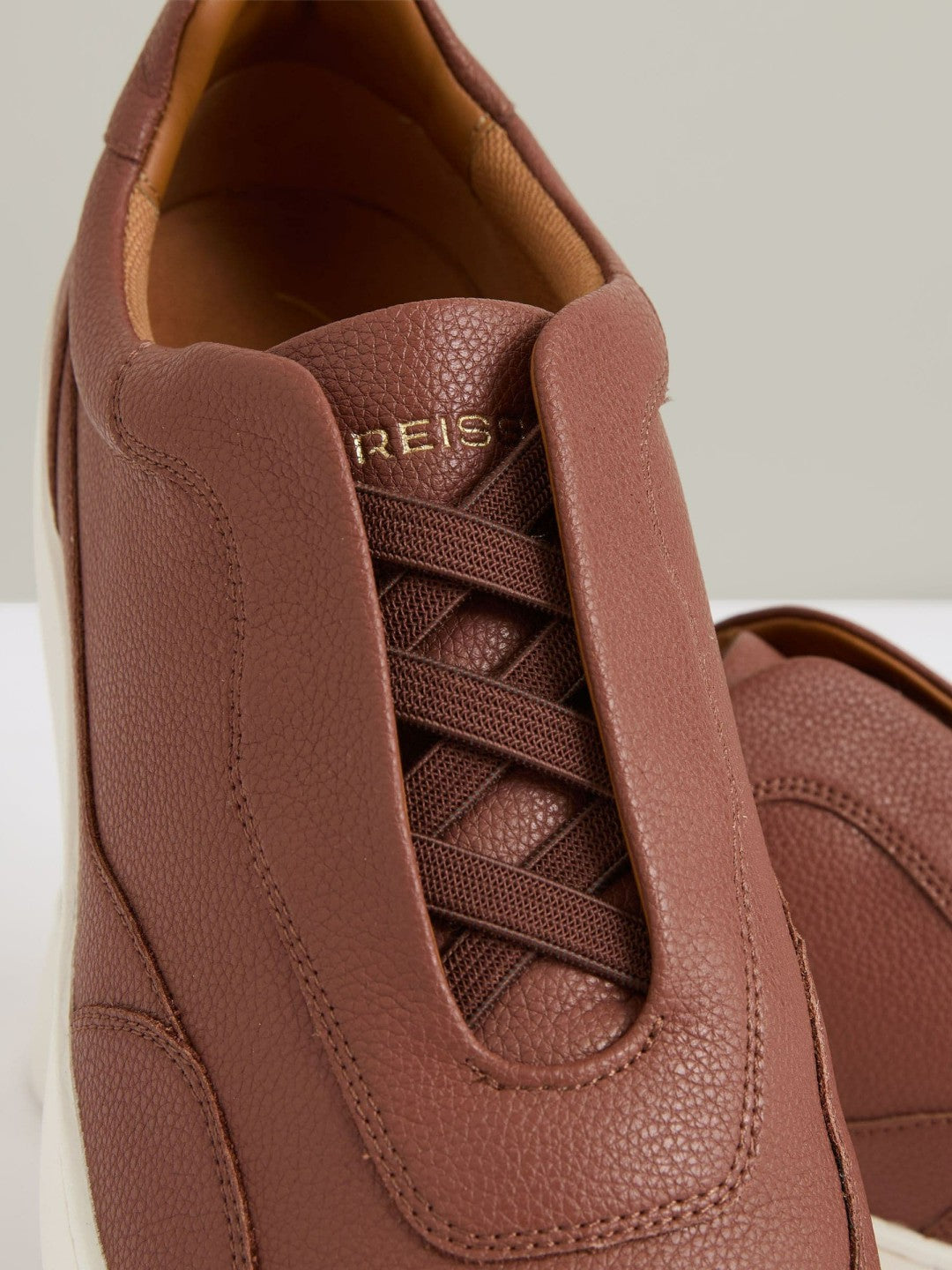 Leather Elasticated-Lace Trainers in Terracotta Brown