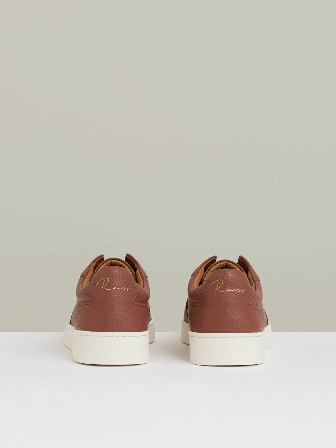 Leather Elasticated-Lace Trainers in Terracotta Brown