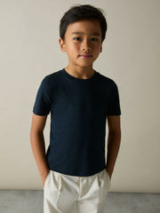 3-9 yrs Cotton Crew-Neck T-Shirts 3 Pack in White/Navy/Soft Grey