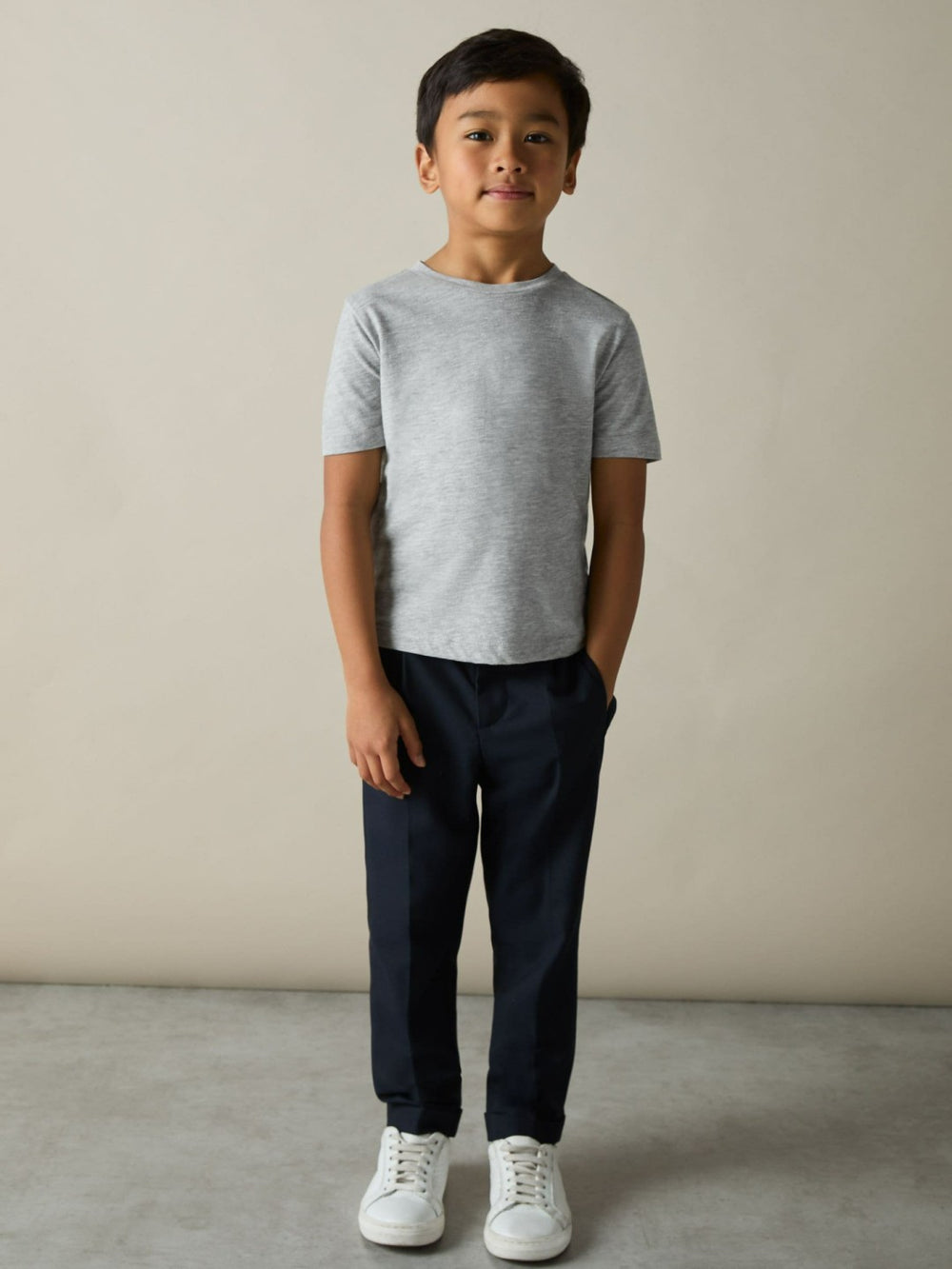 3-9 yrs Cotton Crew-Neck T-Shirts 3 Pack in White/Navy/Soft Grey