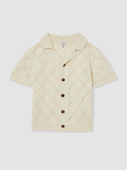 3-9 yrs Cotton Blend Diamond Knit Shirt in Off White
