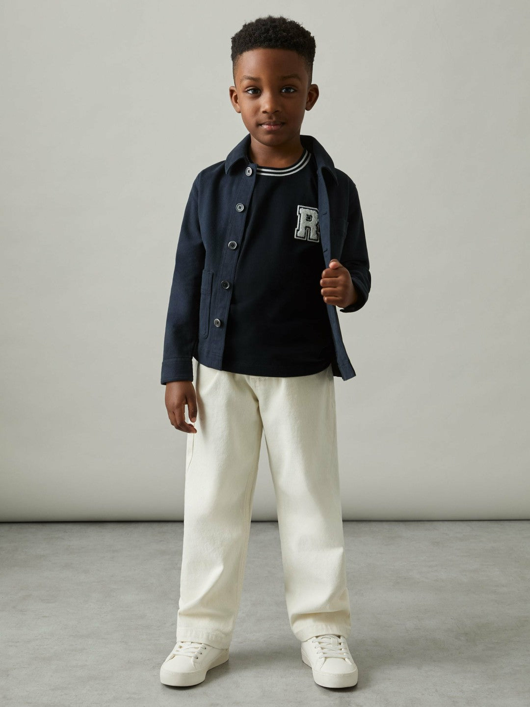 3-9 yrs Cotton Letter Patch T-Shirt in Navy