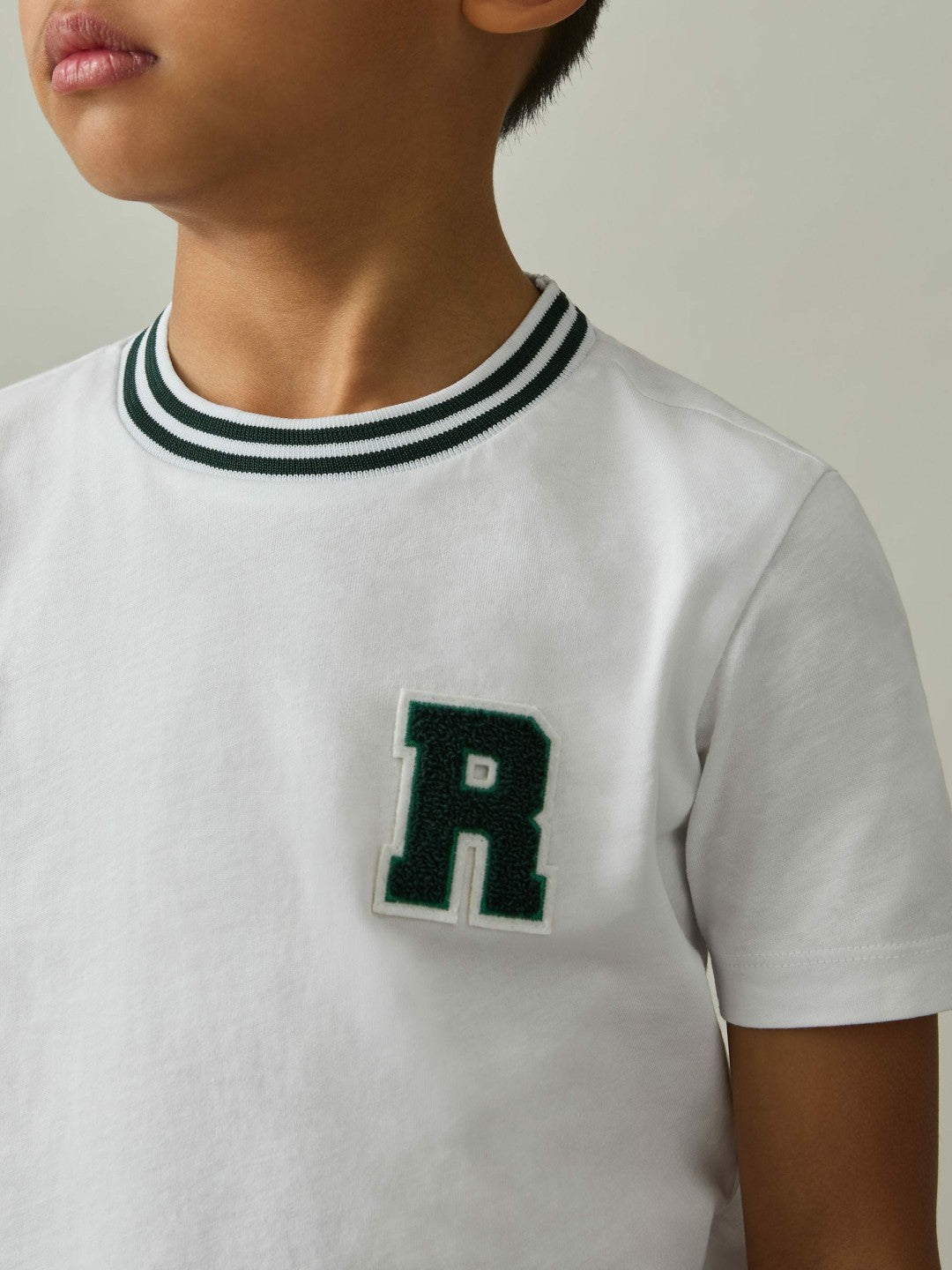 9-13 yrs Cotton Letter Patch T-Shirt in White