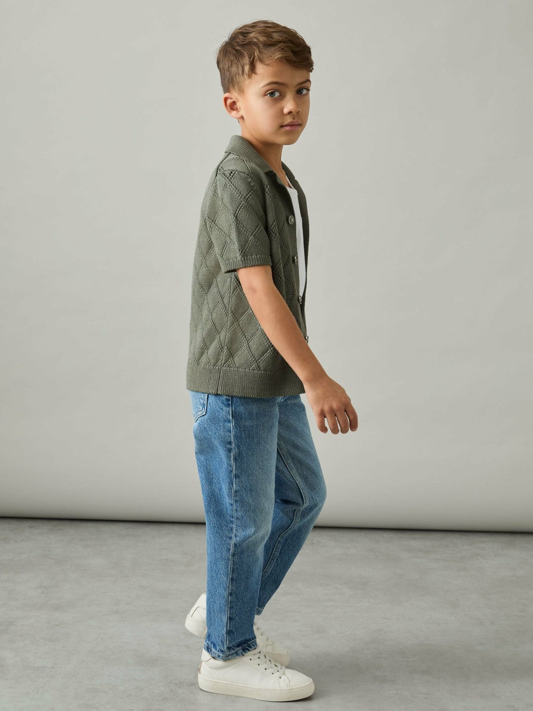 9-13 yrs Cotton Blend Diamond Knit Shirt in Dark Sage