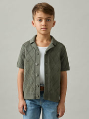 9-13 yrs Cotton Blend Diamond Knit Shirt in Dark Sage