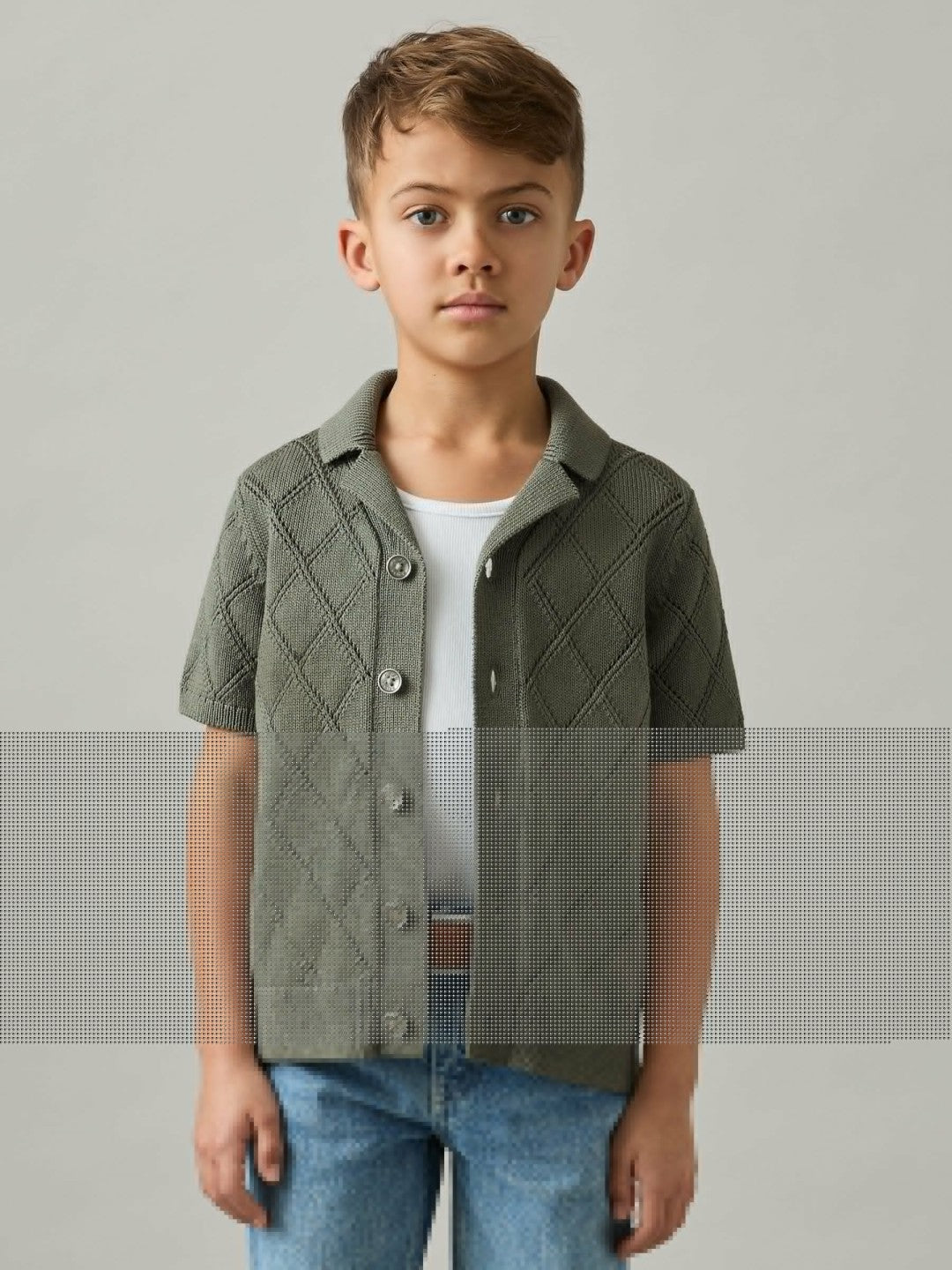 3-9 yrs Cotton Blend Diamond Knit Shirt in Dark Sage