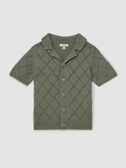 3-9 yrs Cotton Blend Diamond Knit Shirt in Dark Sage