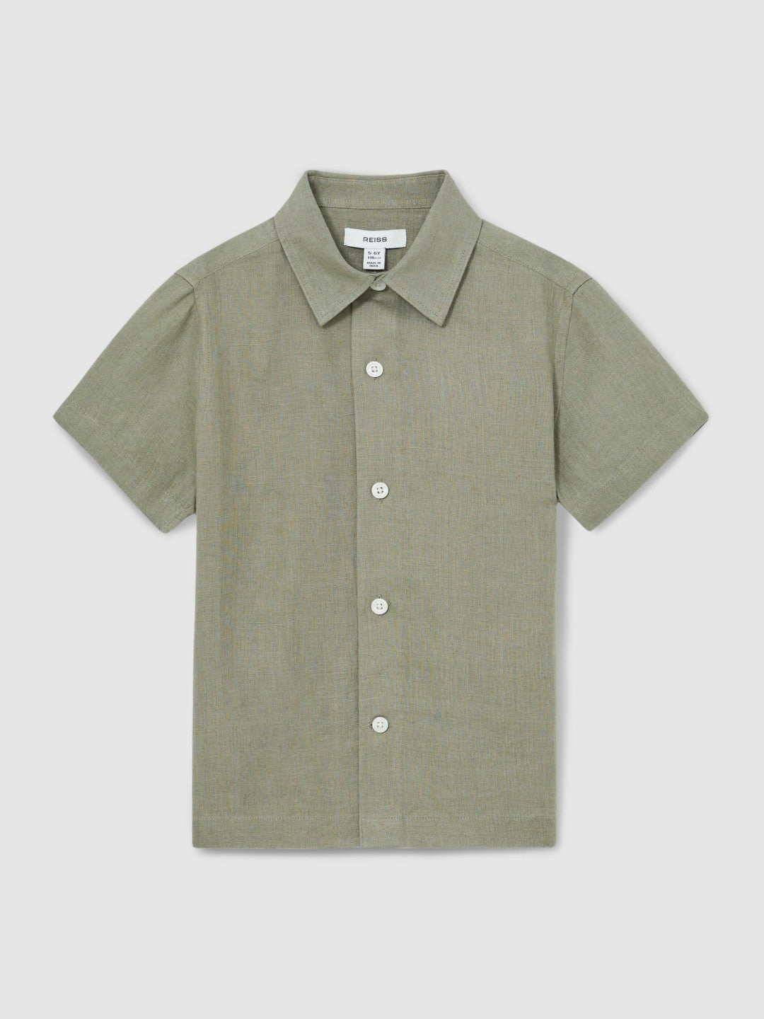 3-9 yrs Short Sleeve Linen Shirt in Thyme Green