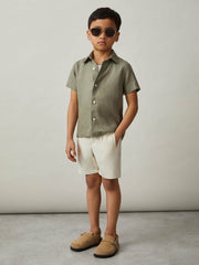 3-9 yrs Short Sleeve Linen Shirt in Thyme Green