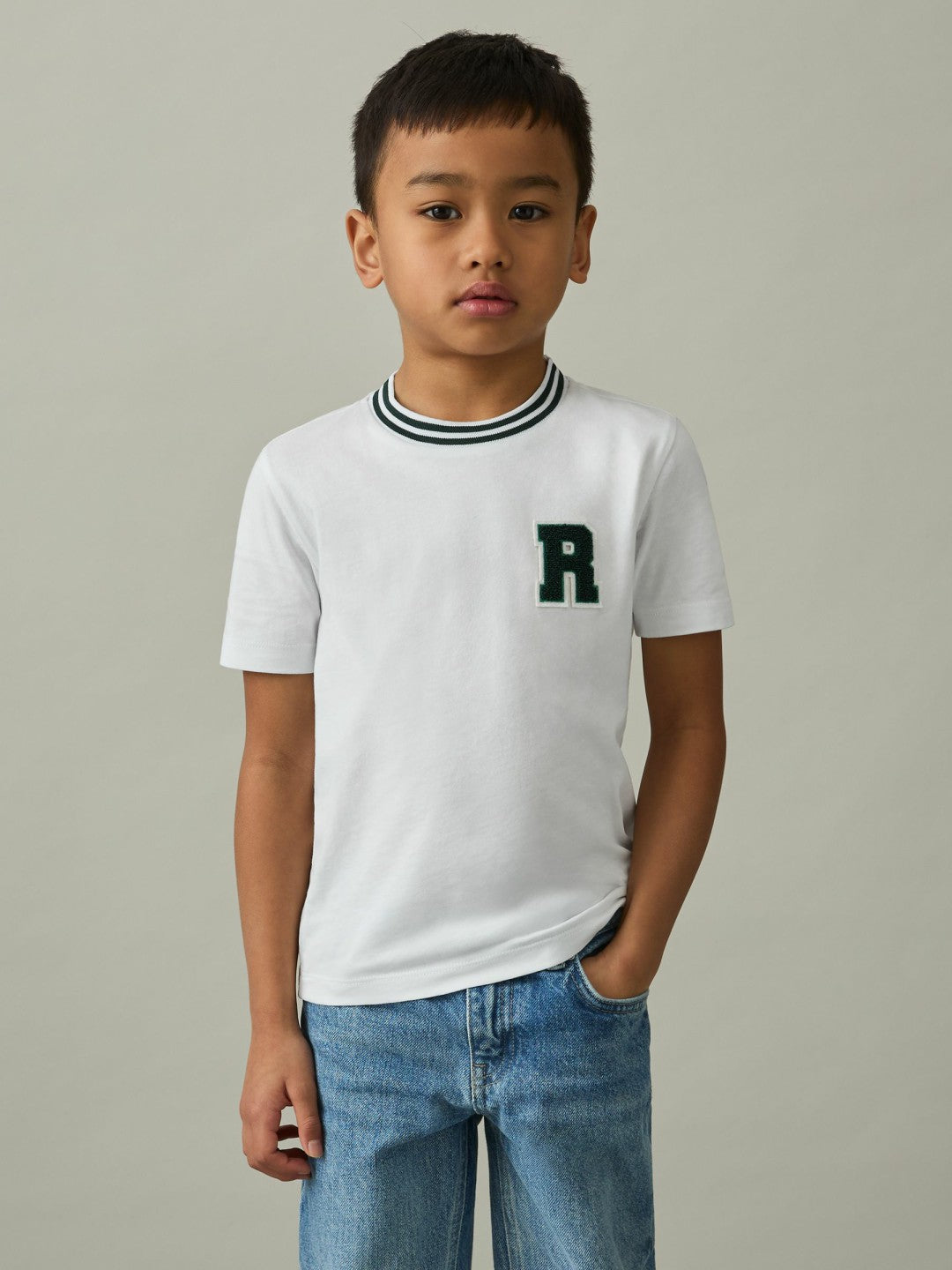 3-9 yrs Cotton Letter Patch T-Shirt in White