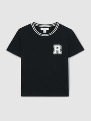 9-13 yrs Cotton Letter Patch T-Shirt in Navy