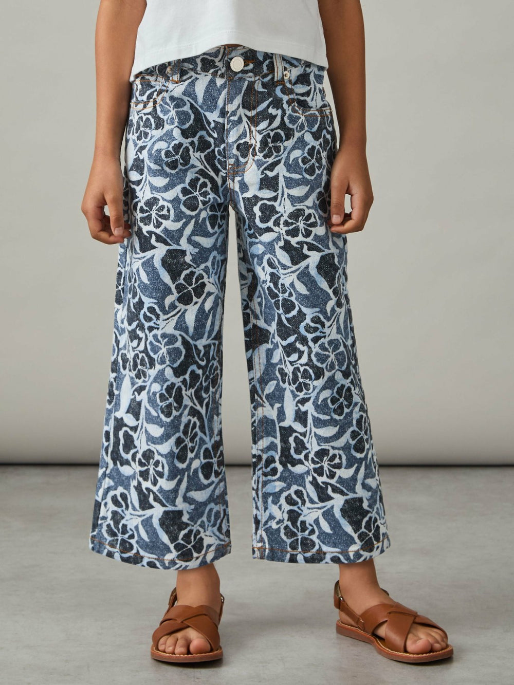 9-13 yrs Floral-Print Straight-Leg Jeans in Blue