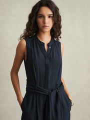 Petite Wide-Leg Belted Jumpsuit in Navy