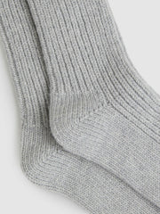 Rib-Knit Socks With Cashmere in Grey