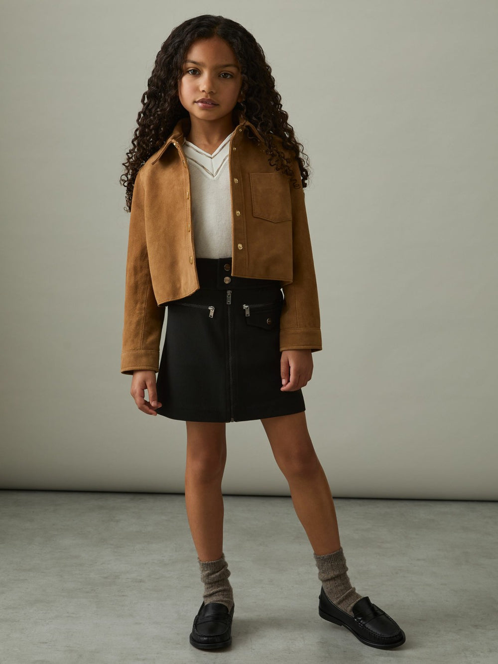 4-9 yrs Piqué Zip-Detail Mini Skirt in Black