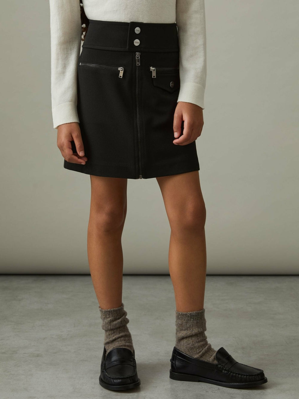 4-9 yrs Piqué Zip-Detail Mini Skirt in Black