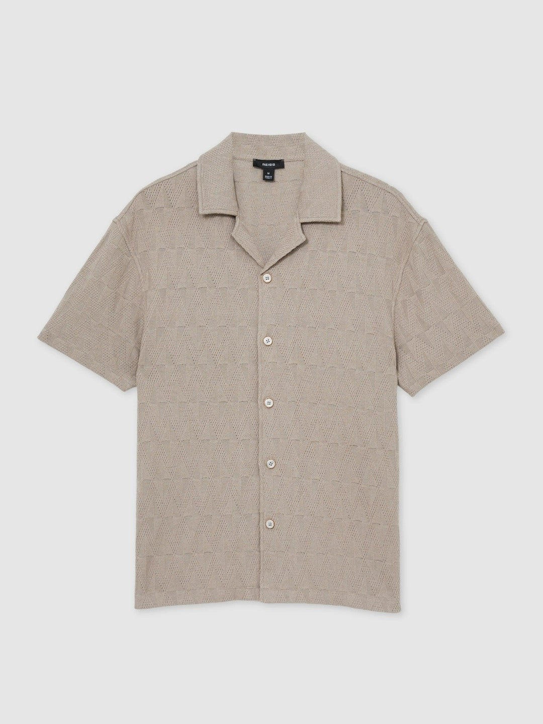 Cotton Textured Cuban-Collar Shirt in Mink Brown