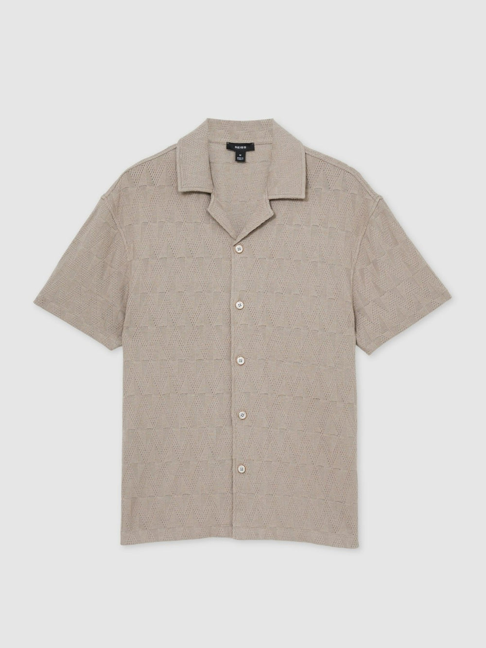 Cotton Textured Cuban-Collar Shirt in Mink Brown