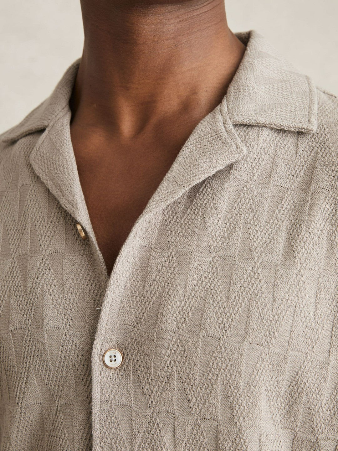 Cotton Textured Cuban-Collar Shirt in Mink Brown