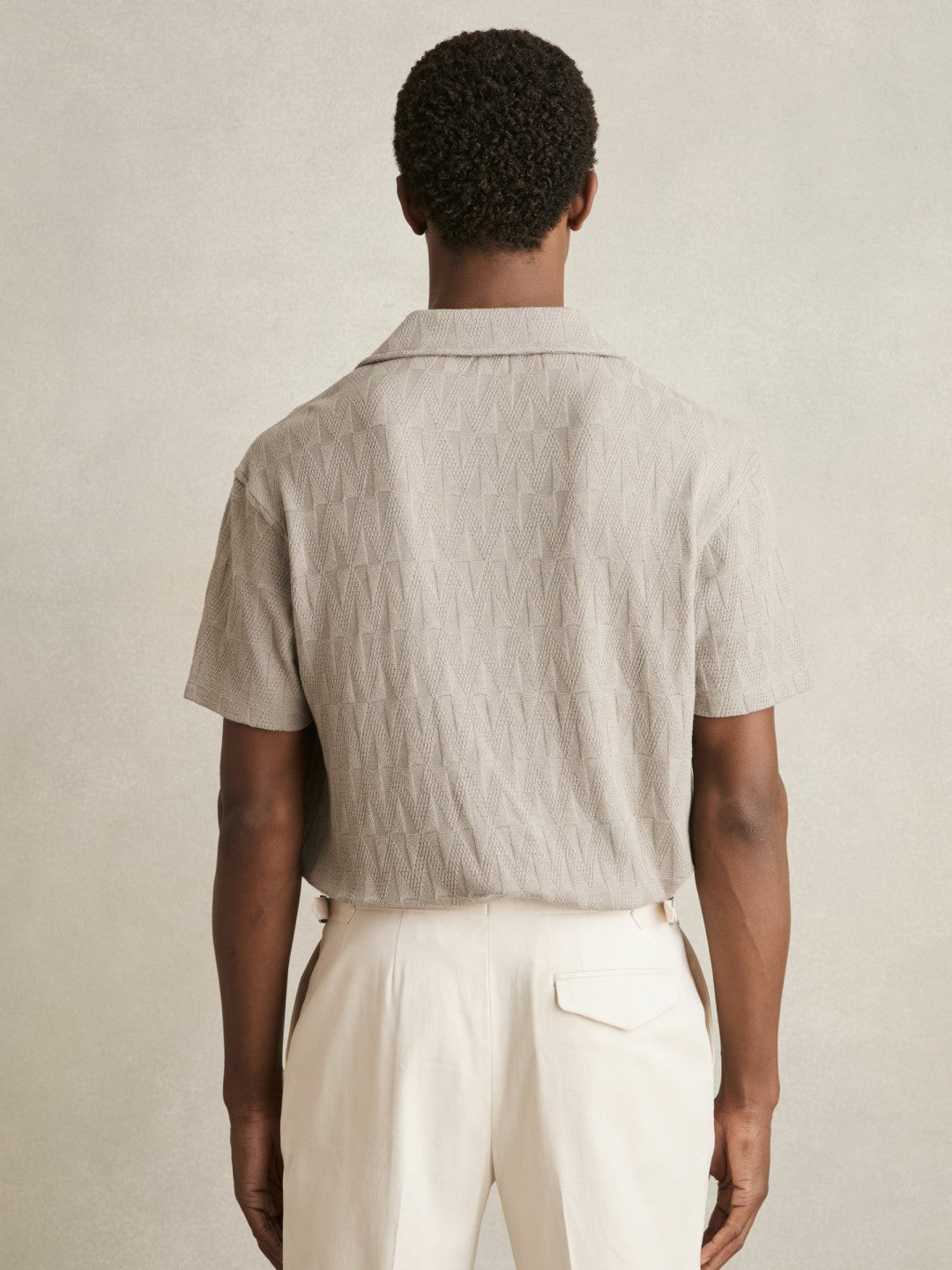Cotton Textured Cuban-Collar Shirt in Mink Brown
