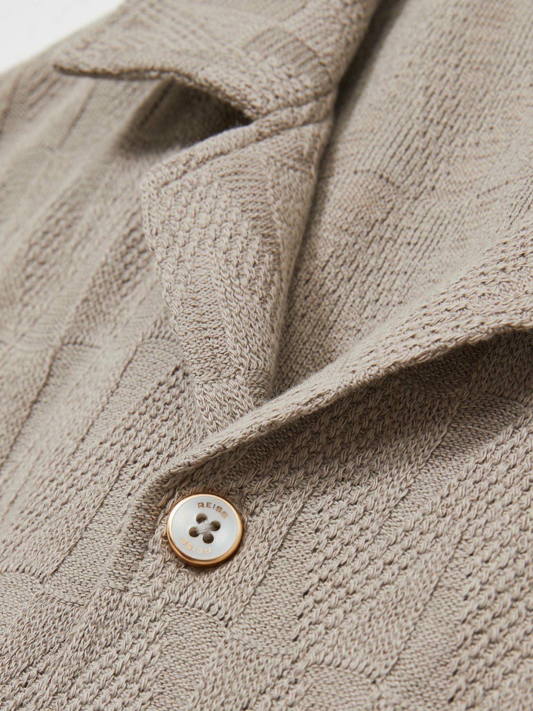 Cotton Textured Cuban-Collar Shirt in Mink Brown