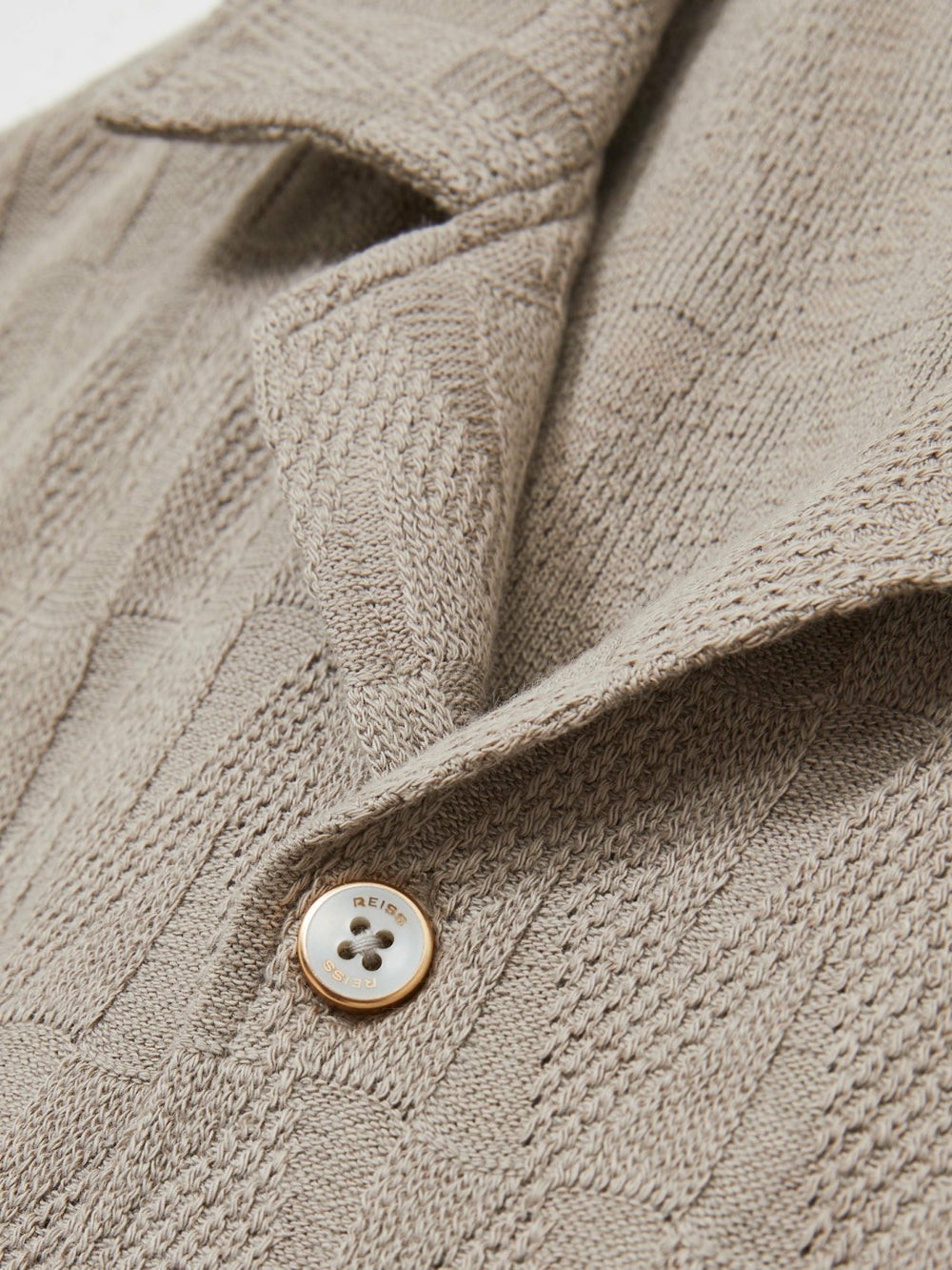 Cotton Textured Cuban-Collar Shirt in Mink Brown