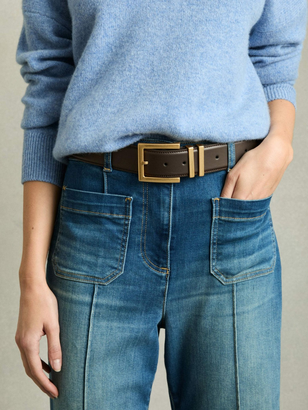 Leather Square Buckle Belt in Chocolate