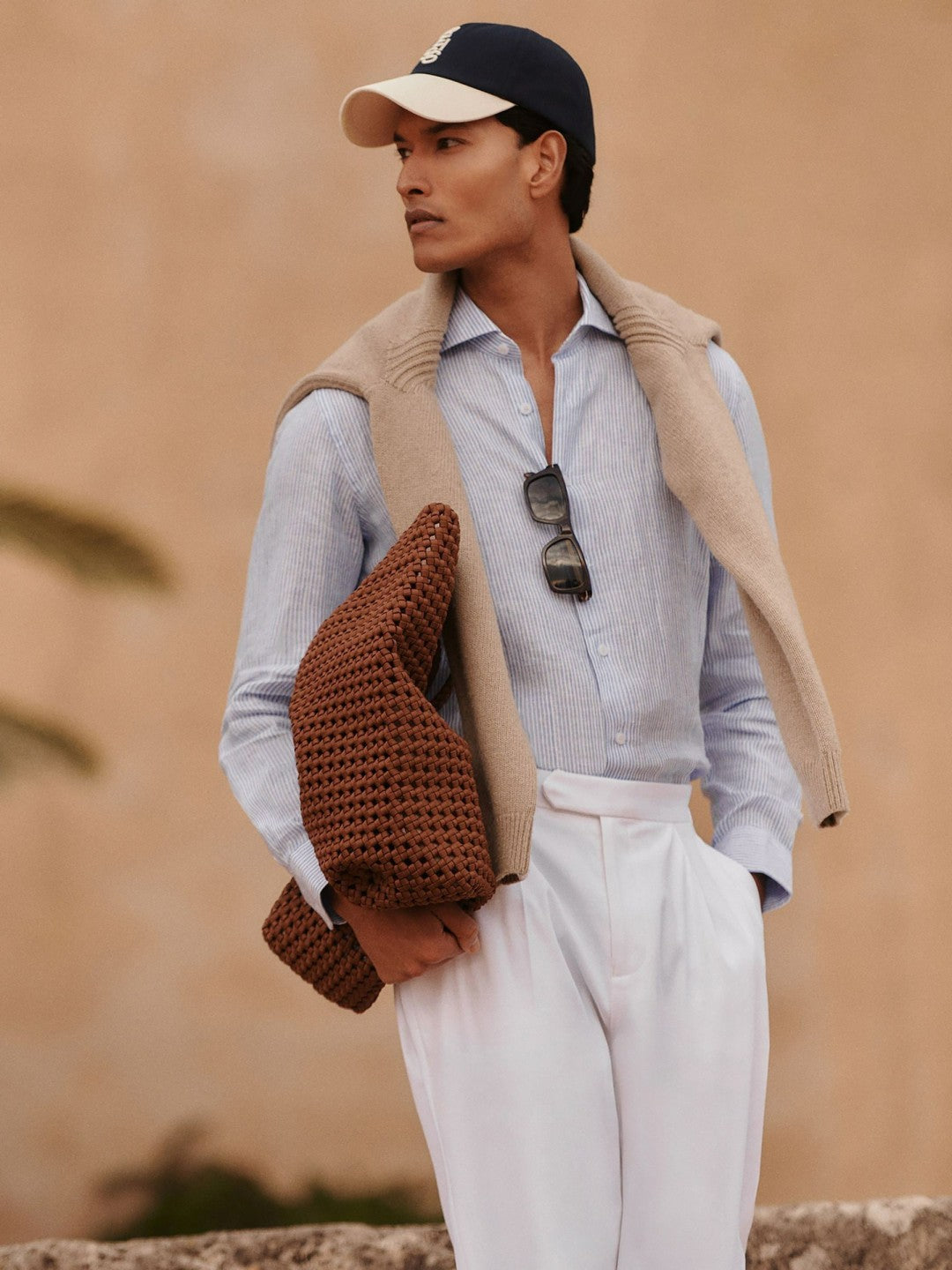 Linen Striped Long Sleeve Shirt in Soft Blue/White Fine Stripe
