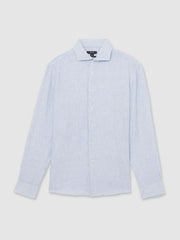 Linen Striped Long Sleeve Shirt in Soft Blue/White Fine Stripe