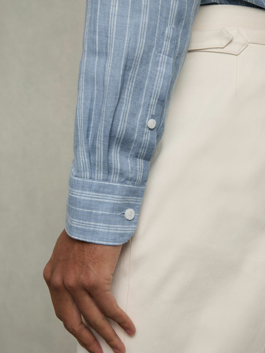 Linen Striped Long Sleeve Shirt in Airforce Blue/White Bengal Stripe