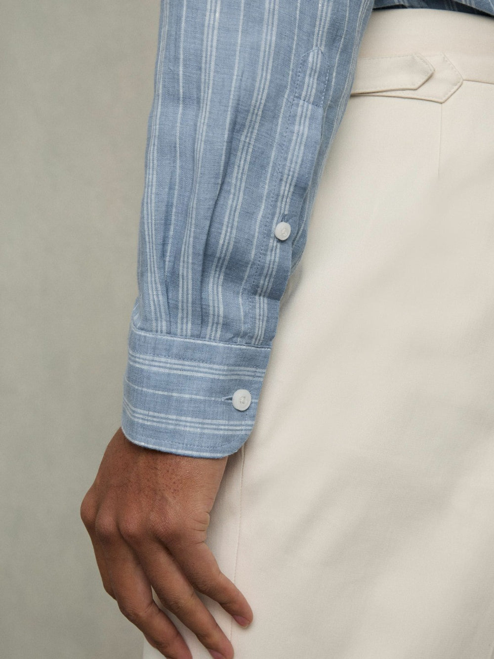 Linen Striped Long Sleeve Shirt in Airforce Blue/White Bengal Stripe