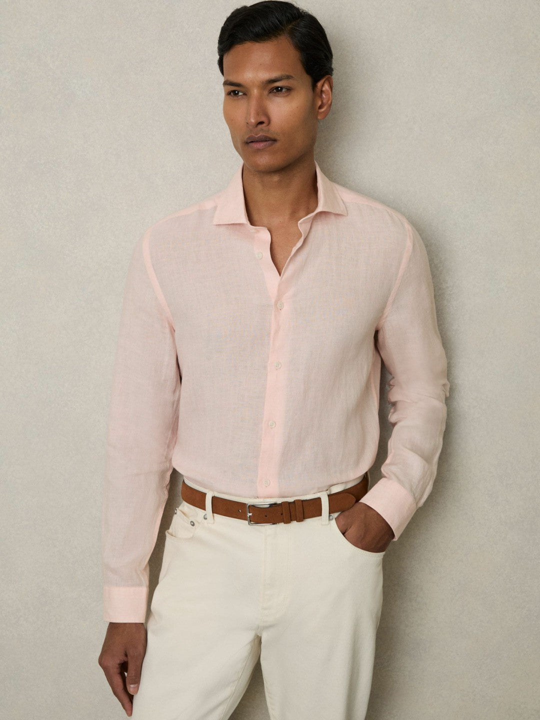 Linen Button-Through Shirt in Prep Pink