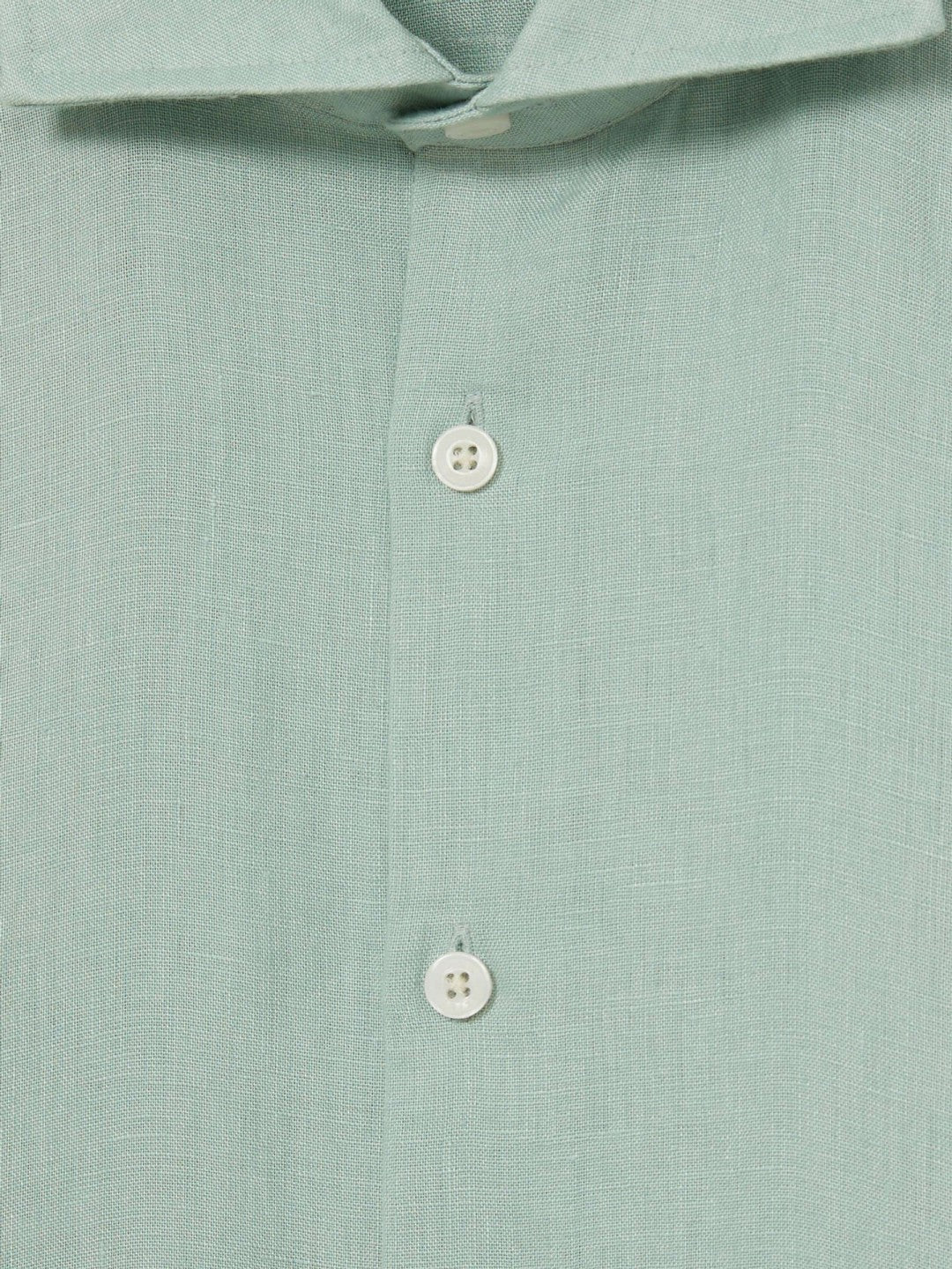 Linen Button-Through Shirt in Ocean Green