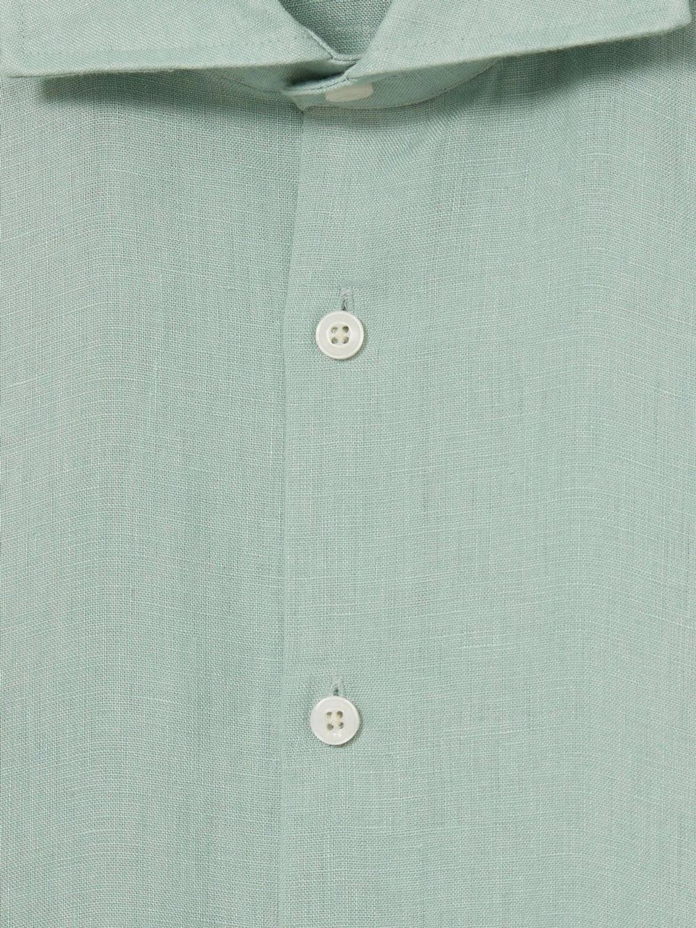 Linen Button-Through Shirt in Ocean Green