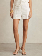 Linen-Blend Tailored Shorts in White