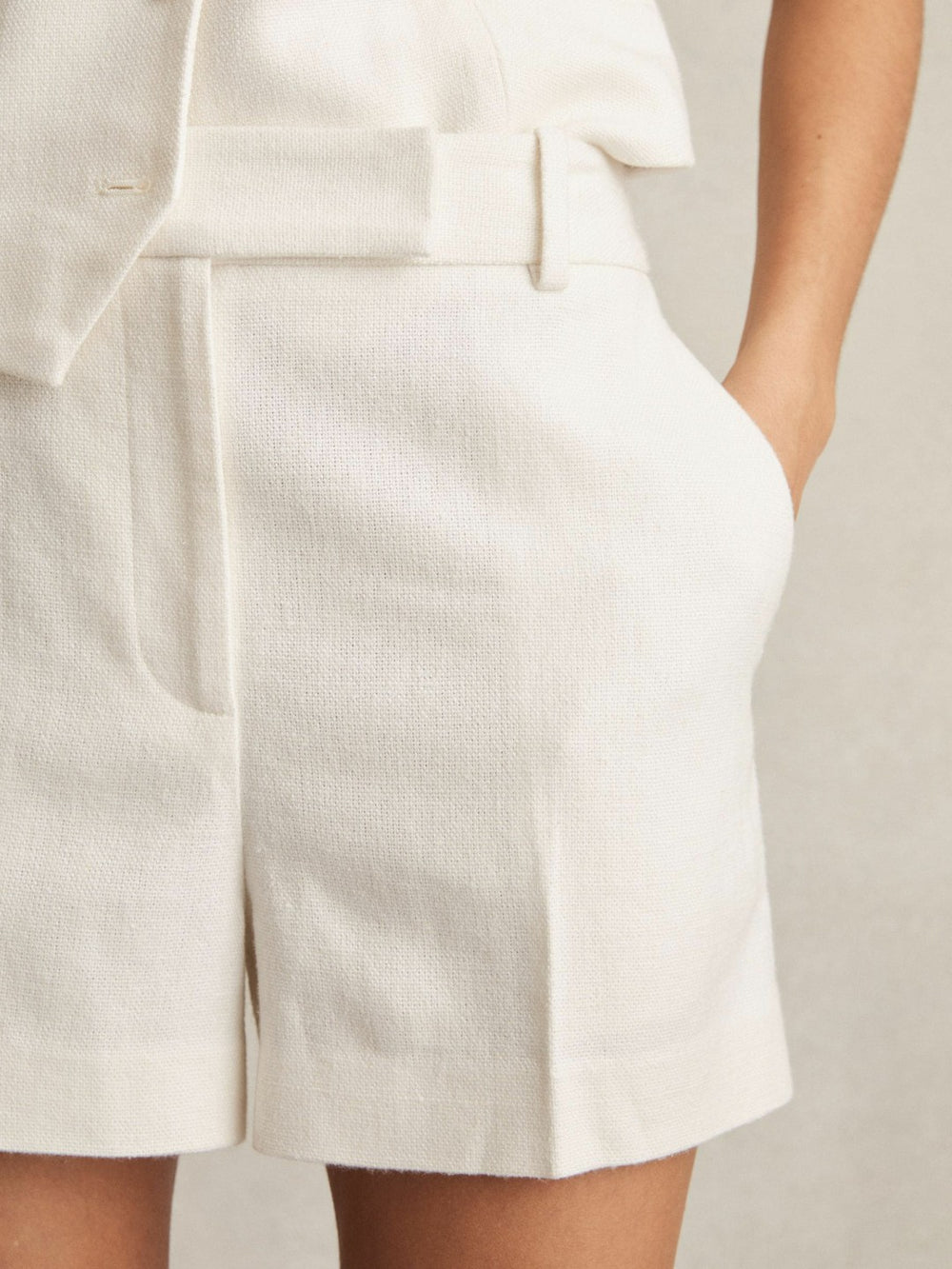 Linen-Blend Tailored Shorts in White