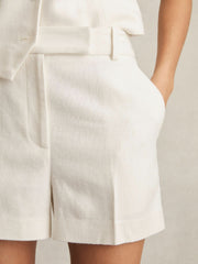 Linen-Blend Tailored Shorts in White