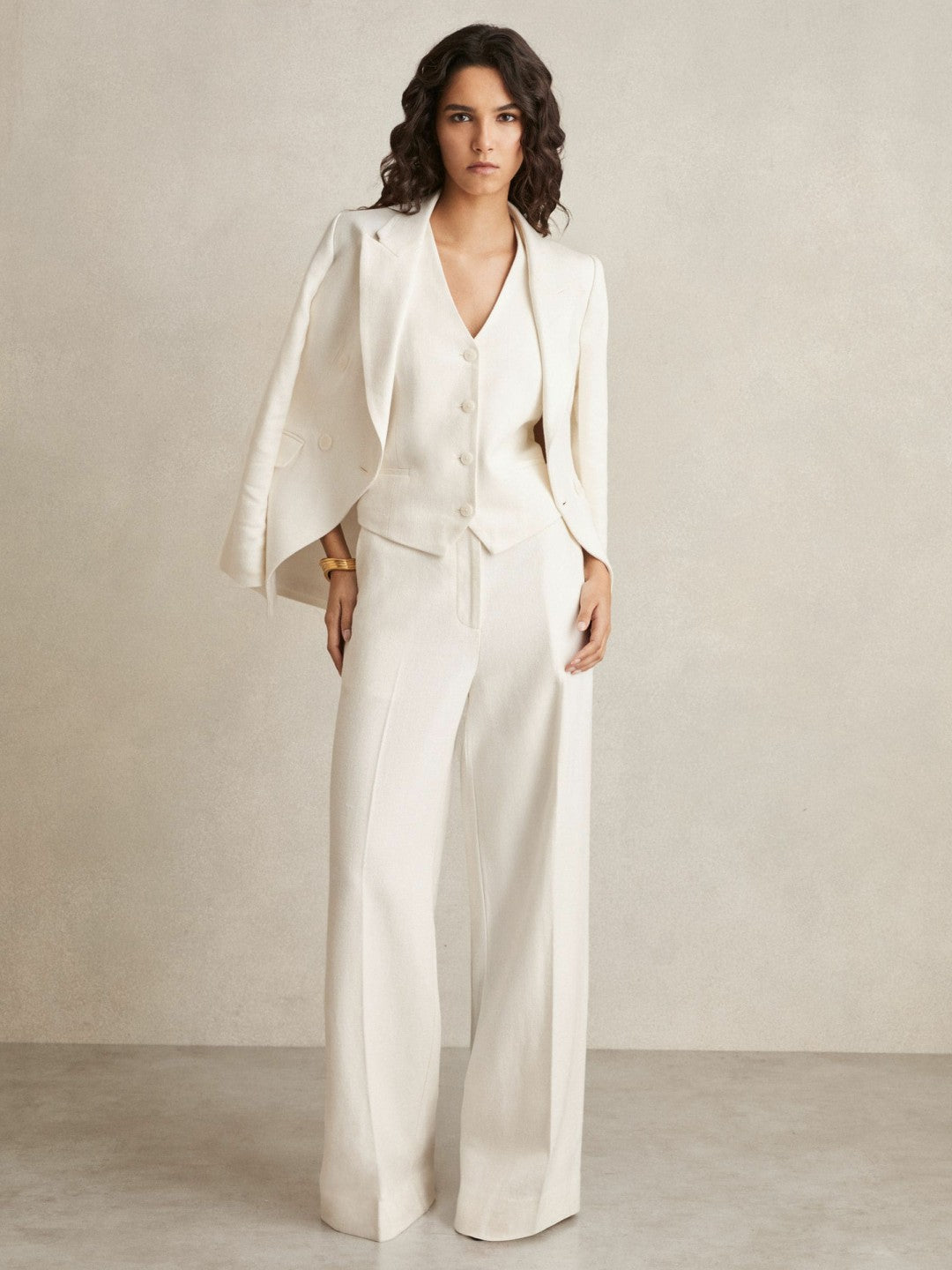 Linen-Blend Button-Through Waistcoat in White