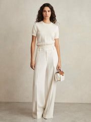 Linen-Blend Wide-Leg Trousers in White