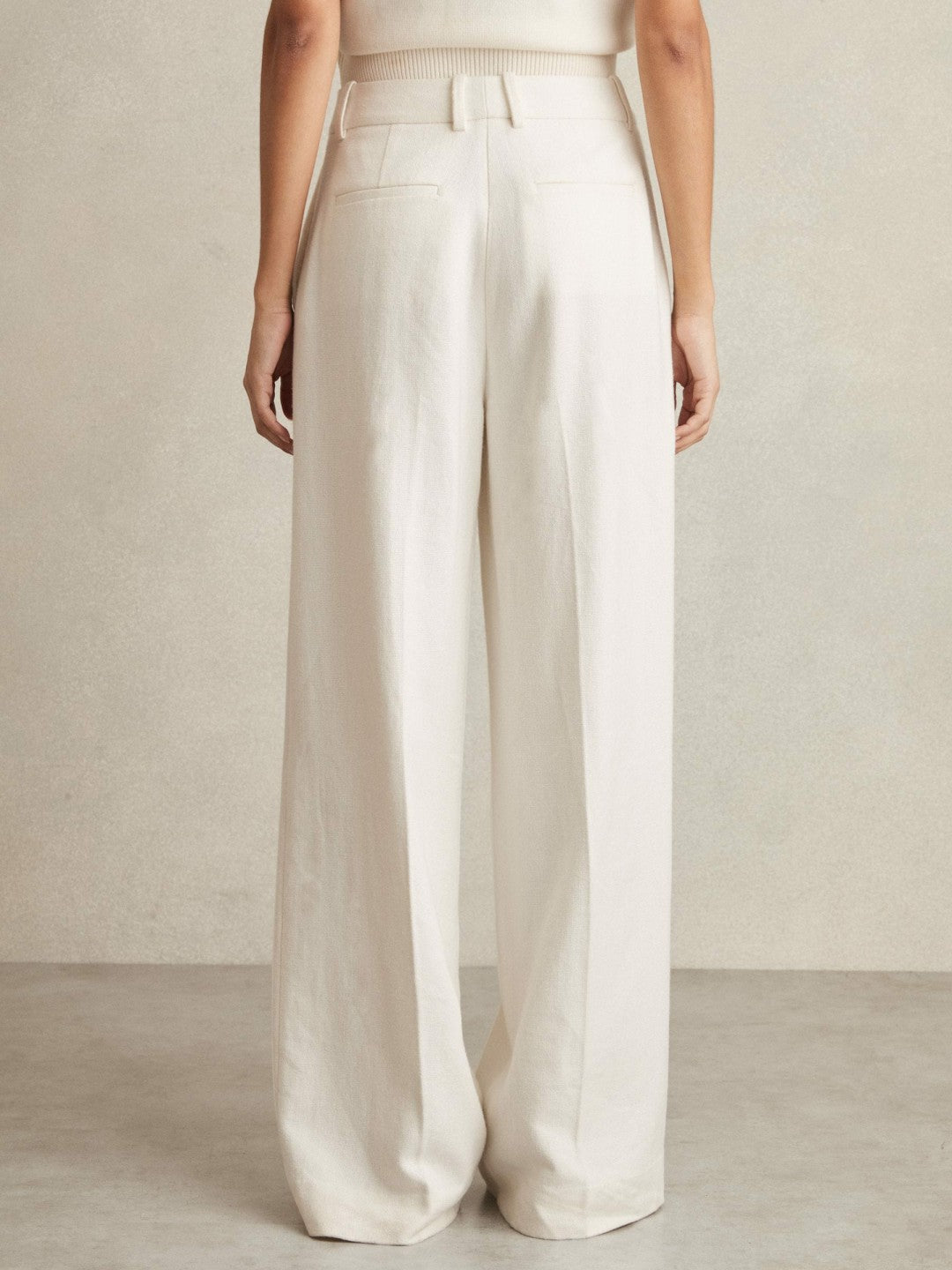 Linen-Blend Wide-Leg Trousers in White