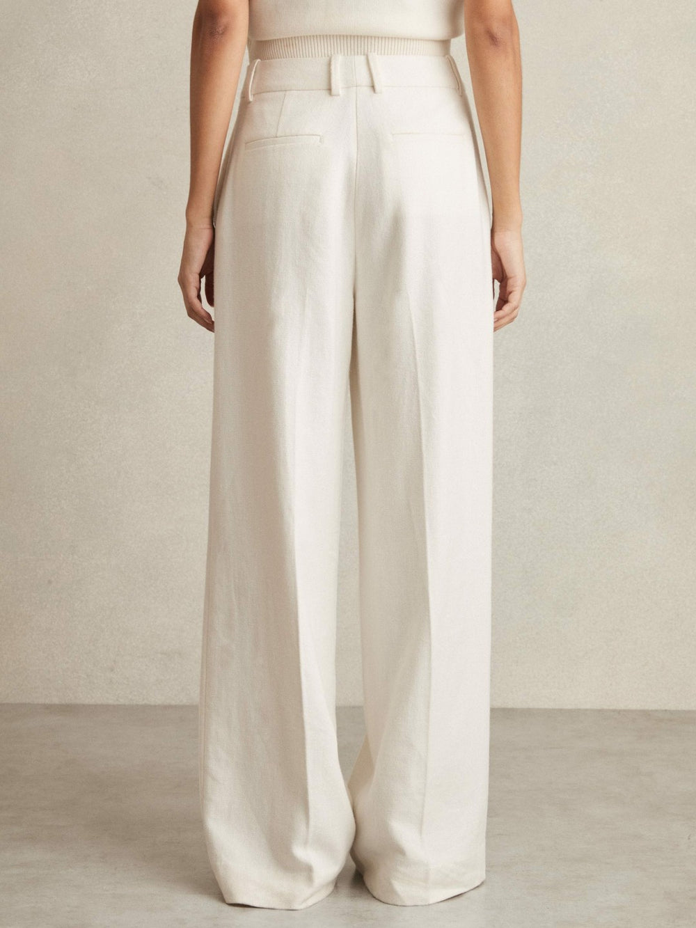 Linen-Blend Wide-Leg Trousers in White